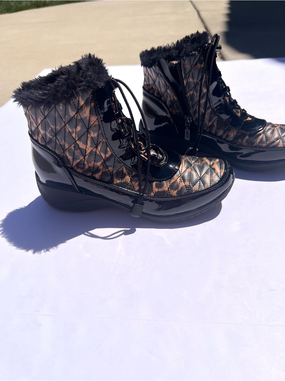 Leopard Snow Boots - Khombu Cozy Quilted Weatherproof Boots w/ Faux Fur Trim